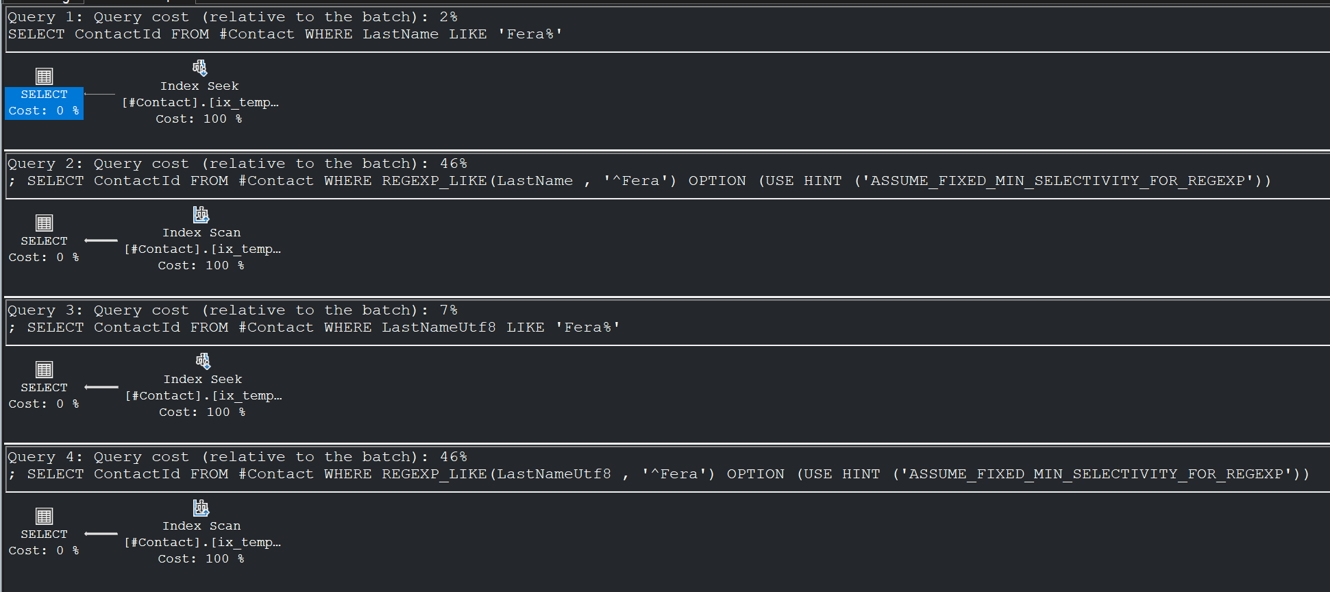 Non-SARGable REGEXP_LIKE execution plan